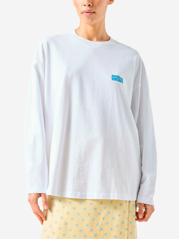 AMERICAN VINTAGE T-shirt bianca a manica lunga in cotone smerigliato Bianco