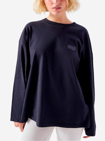 AMERICAN VINTAGE T-shirt nera a manica lunga in cotone smerigliato Nero