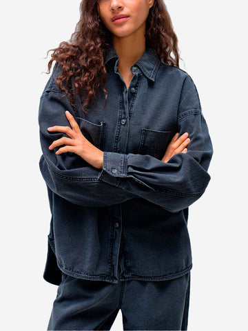 AMERICAN VINTAGE Camicia nera in denim con tasche Nero