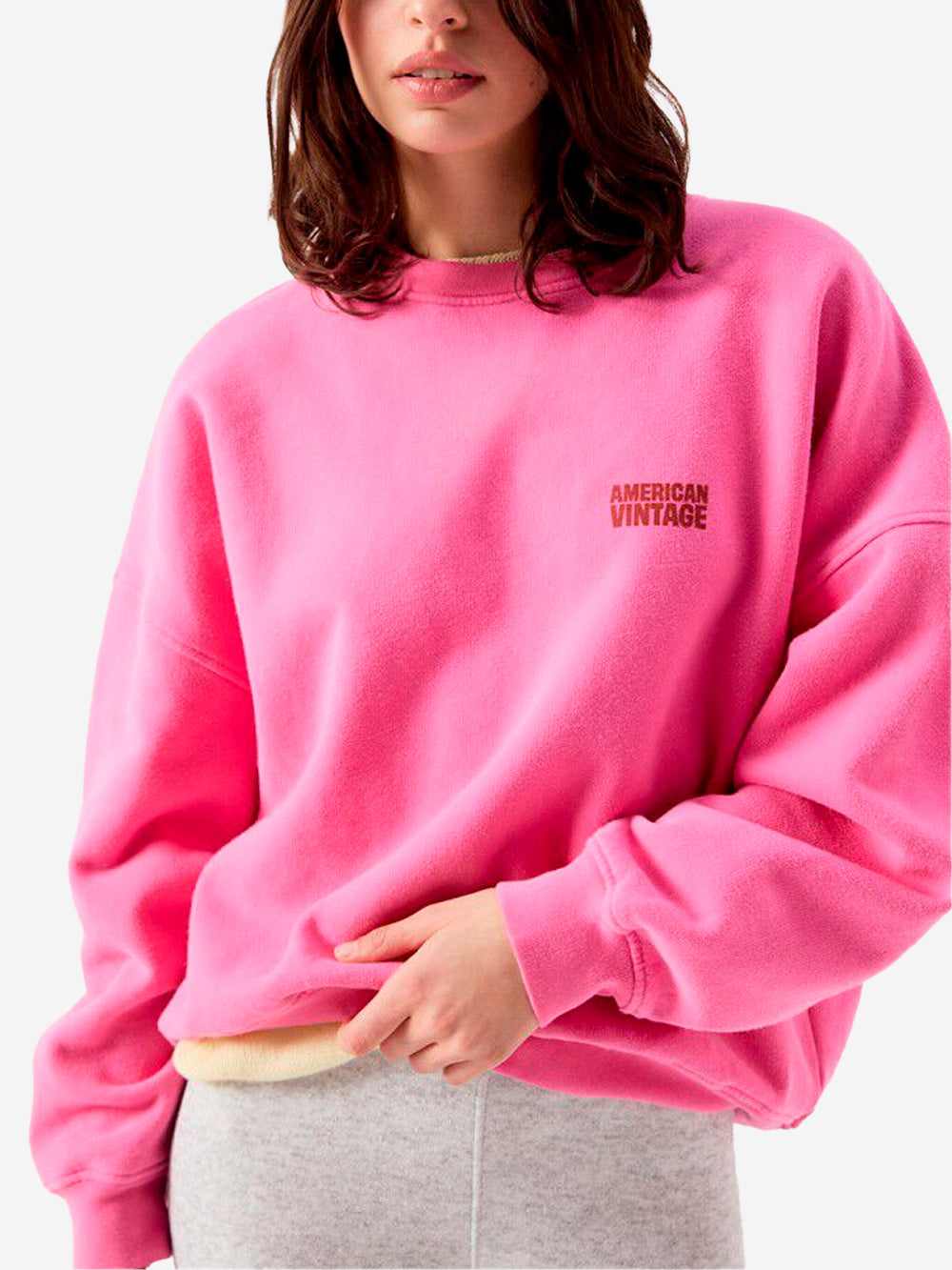 AMERICAN VINTAGE Felpa girocollo rosa con logo e finitura vintage Rosa Urbanstaroma