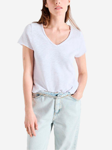 AMERICAN VINTAGE T-shirt dritta bianca con scollo a V in cotone fiammato Bianco