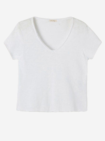 AMERICAN VINTAGE T-shirt dritta bianca con scollo a V in cotone fiammato Bianco