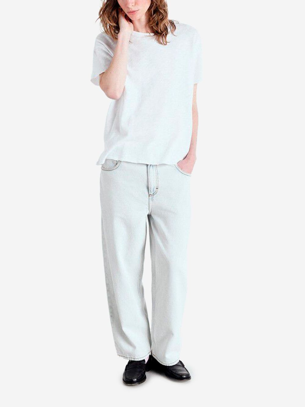 AMERICAN VINTAGE T-shirt girocollo bianca in cotone testurizzato Bianco Urbanstaroma