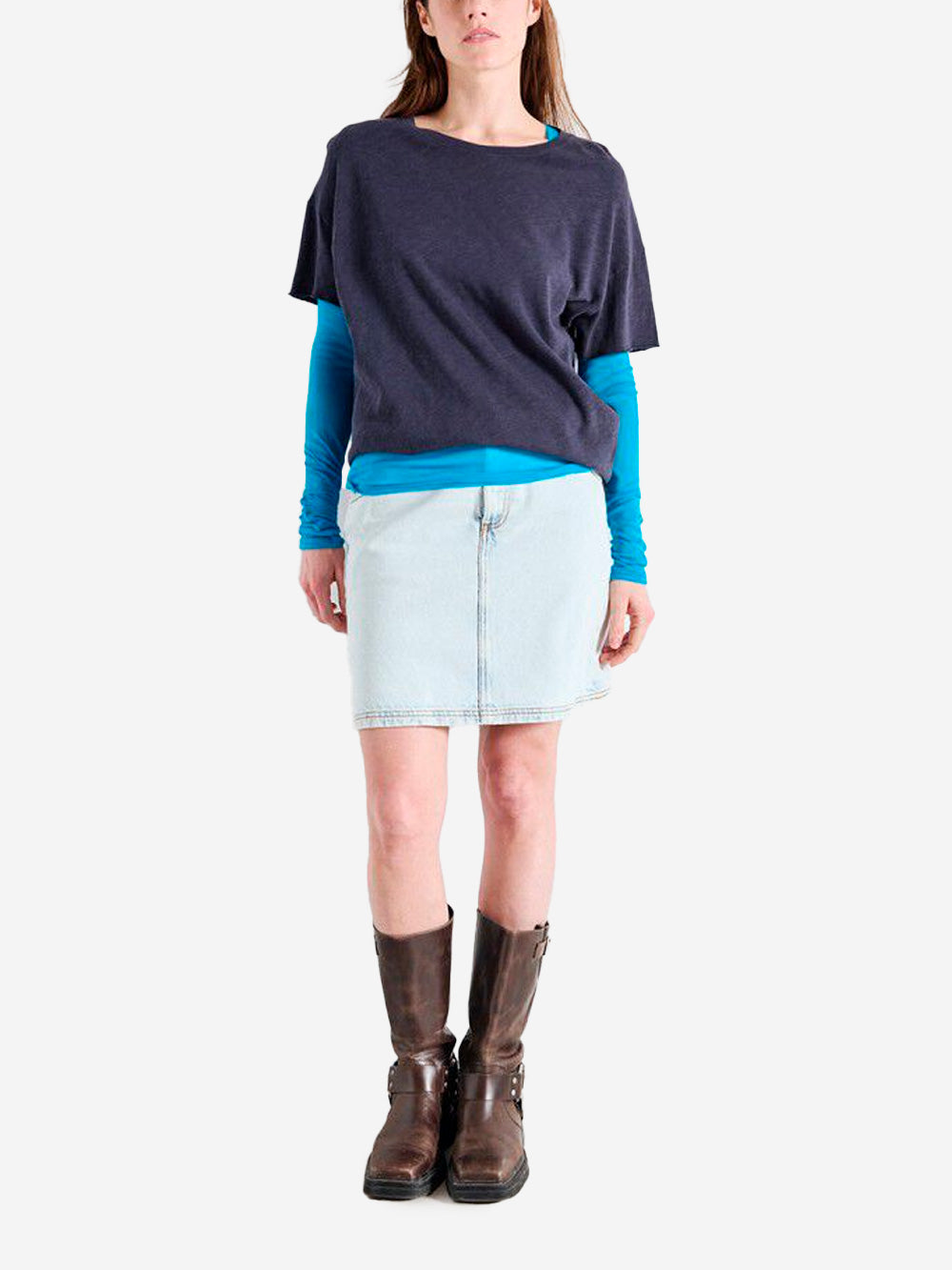 AMERICAN VINTAGE T-shirt girocollo blu in cotone testurizzato Blu Urbanstaroma