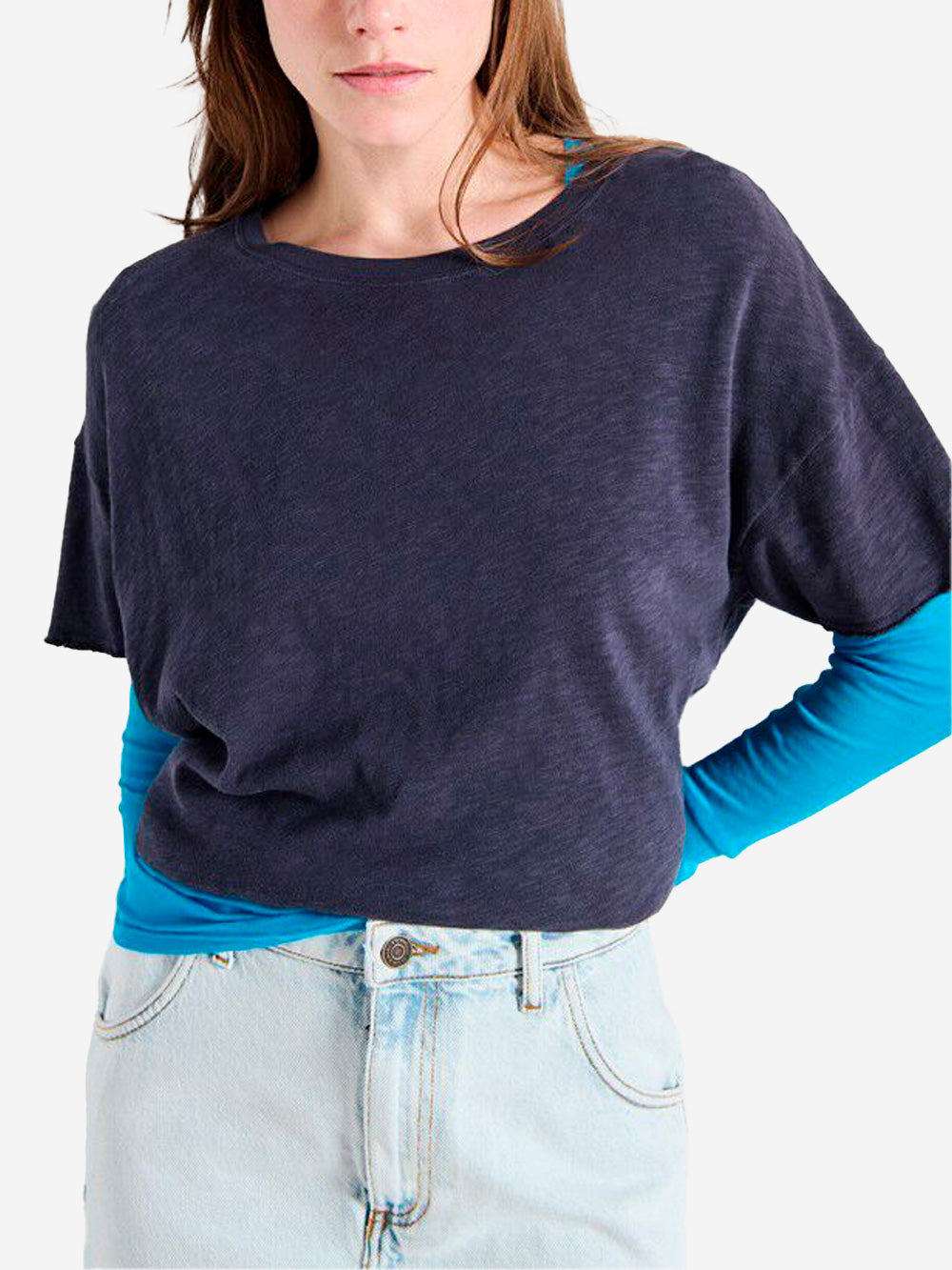 AMERICAN VINTAGE T-shirt girocollo blu in cotone testurizzato Blu Urbanstaroma