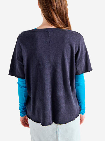 AMERICAN VINTAGE T-shirt girocollo blu in cotone testurizzato Blu