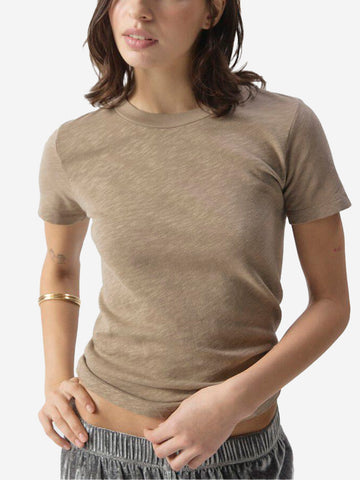 AMERICAN VINTAGE T-shirt girocollo marrone chiaro in cotone testurizzato Tortora