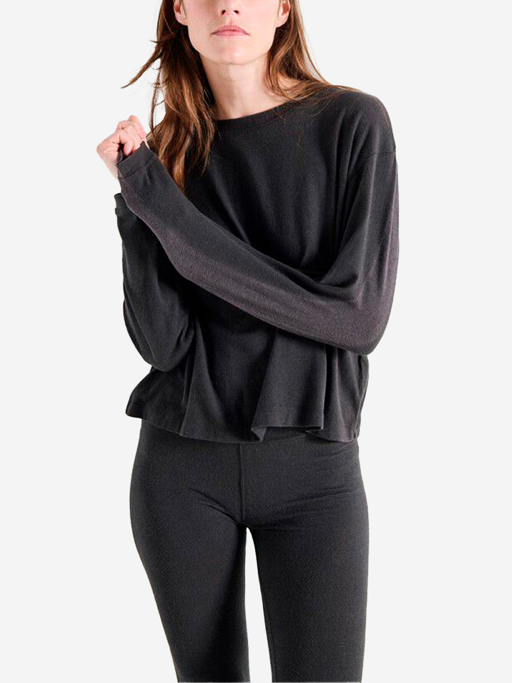 AMERICAN VINTAGE T-shirt a maniche lunghe nera in misto modal con scollo a barchetta Carbone Urbanstaroma
