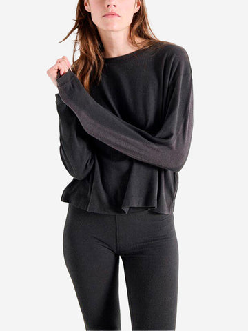 AMERICAN VINTAGE T-shirt a maniche lunghe nera in misto modal con scollo a barchetta Carbone