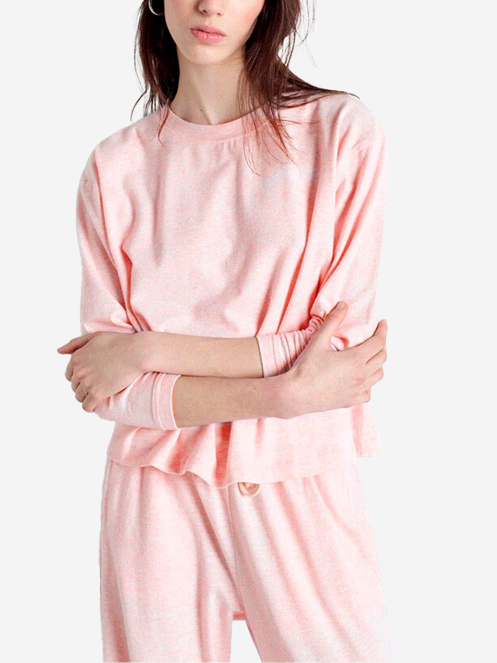 AMERICAN VINTAGE T-shirt a maniche lunghe rosa in misto modal con scollo a barchetta Rosa Urbanstaroma
