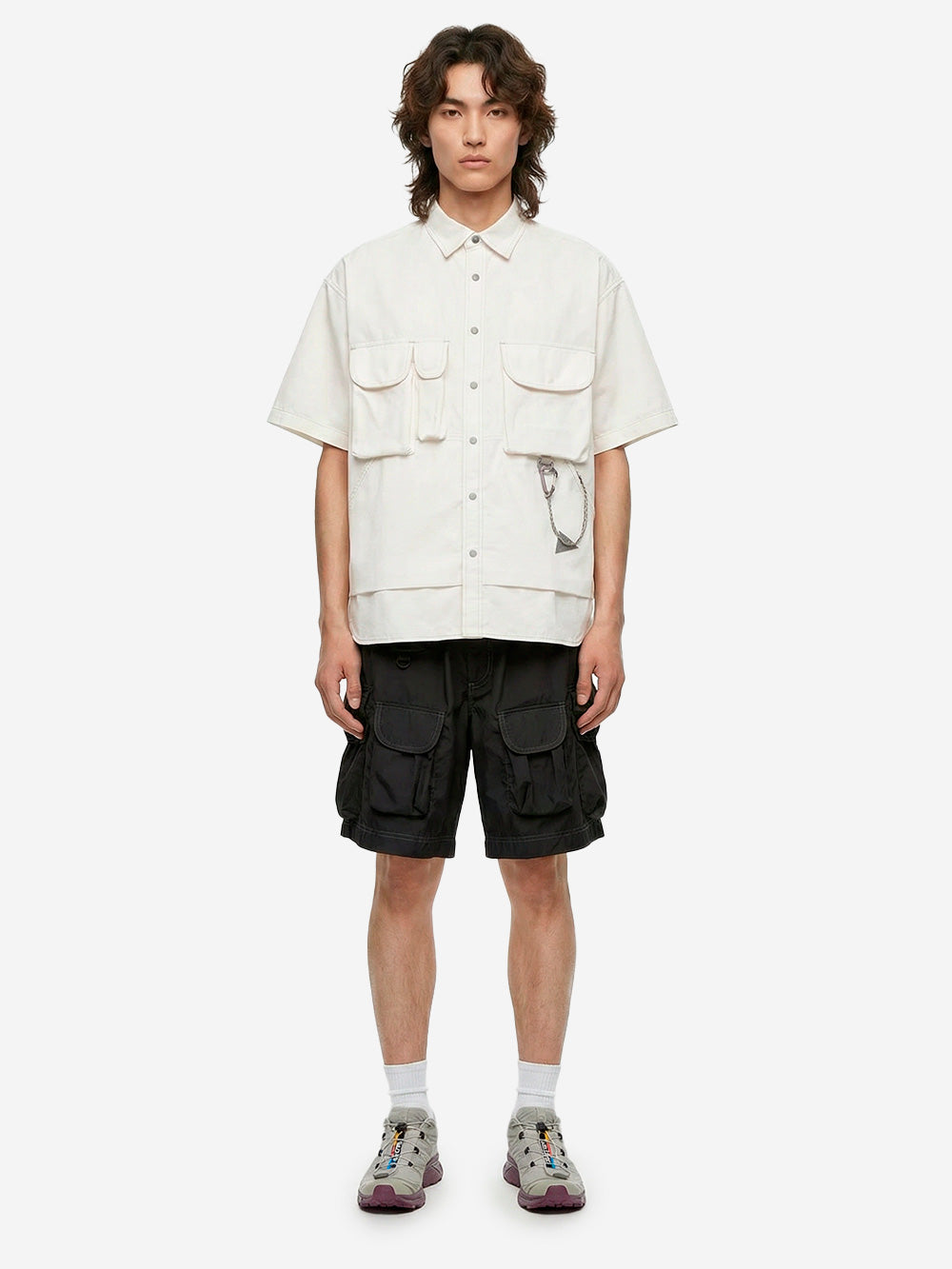 AND WANDER Camicia a manica corte multi pocket in bianco Bianco Urbanstaroma