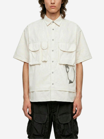 AND WANDER Camicia a manica corte multi pocket in bianco Bianco