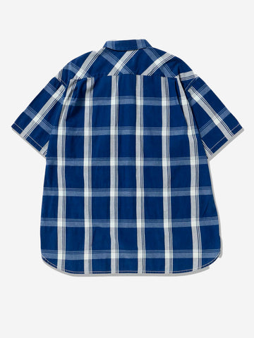 AND WANDER Camicia a manica corta con motivo a quadri indigo e tasche utility Blu