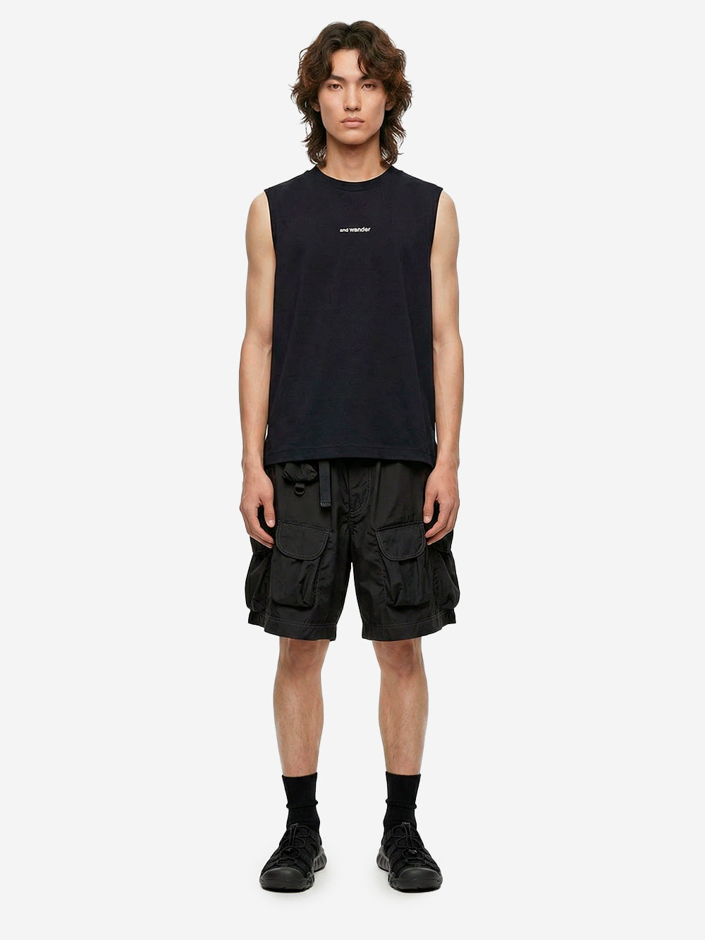 AND WANDER Canotta nera in dry mesh con logo Nero Urbanstaroma