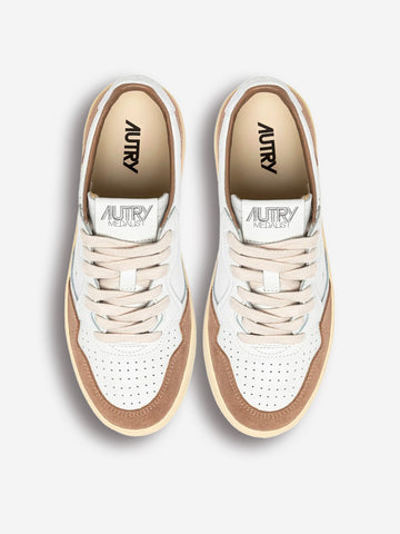 AUTRY M Medalist Low in pelle bianca e suede antilope Bianca marrone