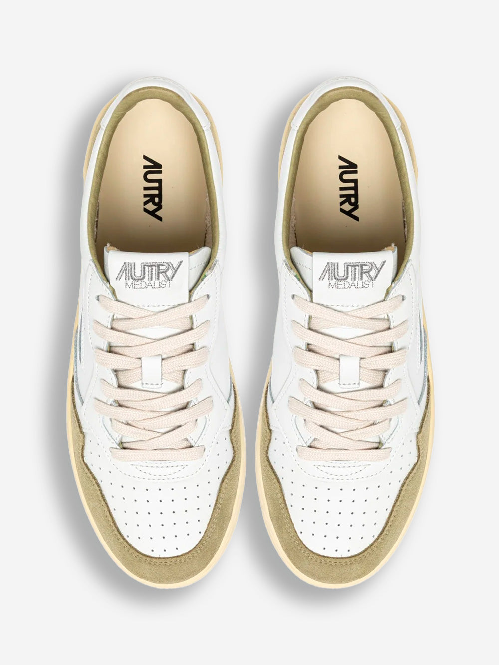AUTRY M Medalist Low in pelle bianca e suede verde Bianco verde Urbanstaroma