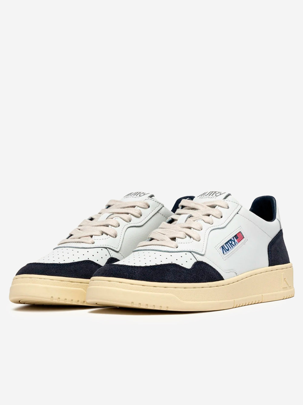 AUTRY M Medalist Low in pelle bianca e suede oceano Bianca blu Urbanstaroma