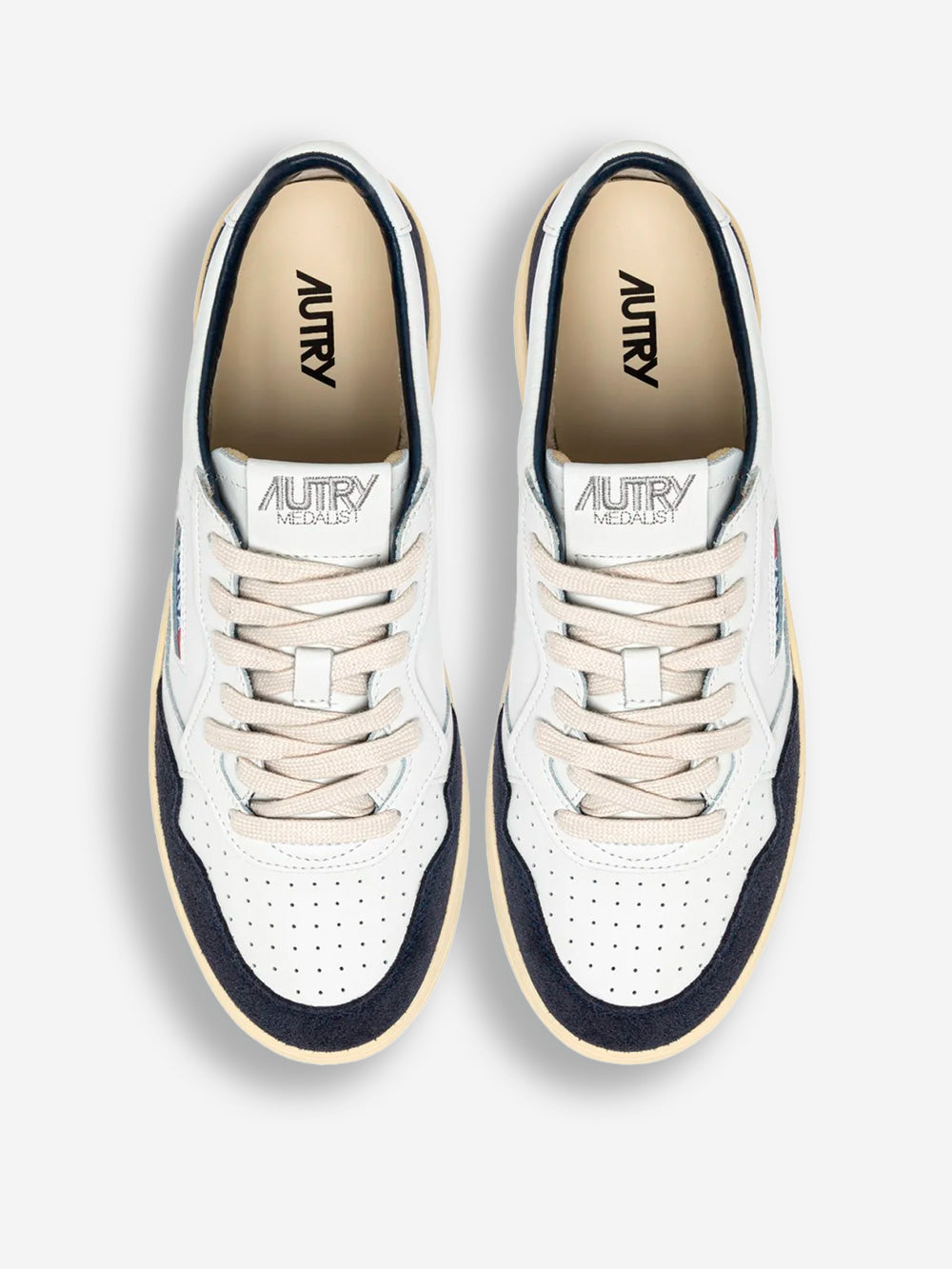 AUTRY M Medalist Low in pelle bianca e suede oceano Bianca blu Urbanstaroma