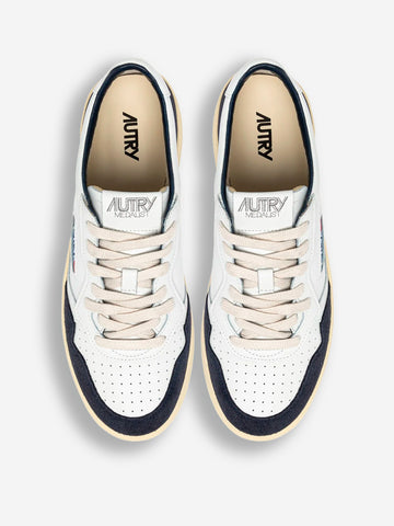 AUTRY M Medalist Low in pelle bianca e suede oceano Bianca blu