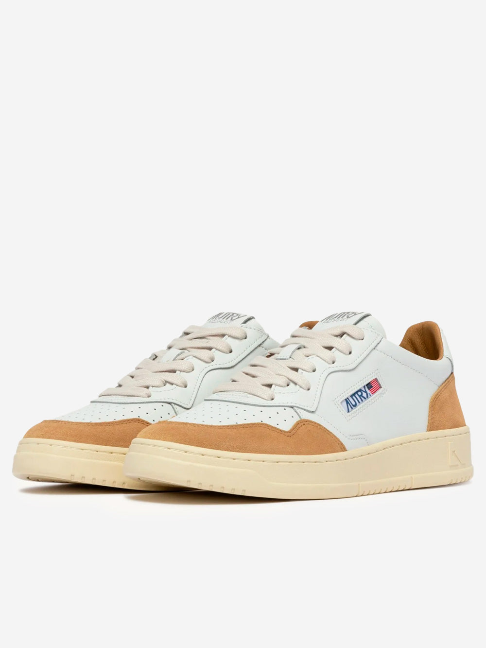 AUTRY M Medalist Low in pelle bianca e suede rame Bianco marrone Urbanstaroma