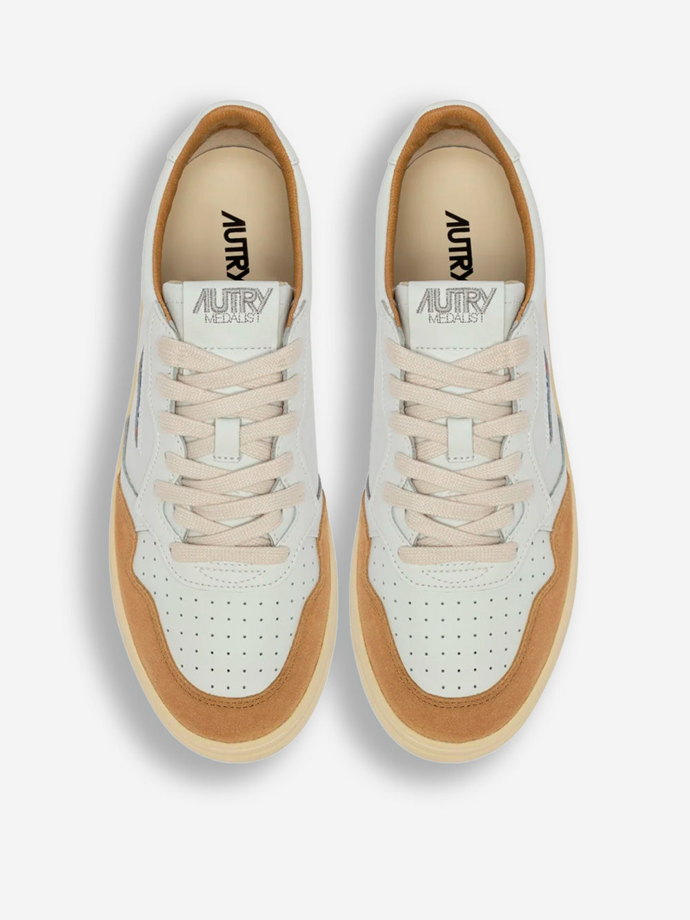 AUTRY M Medalist Low in pelle bianca e suede rame Bianco marrone Urbanstaroma