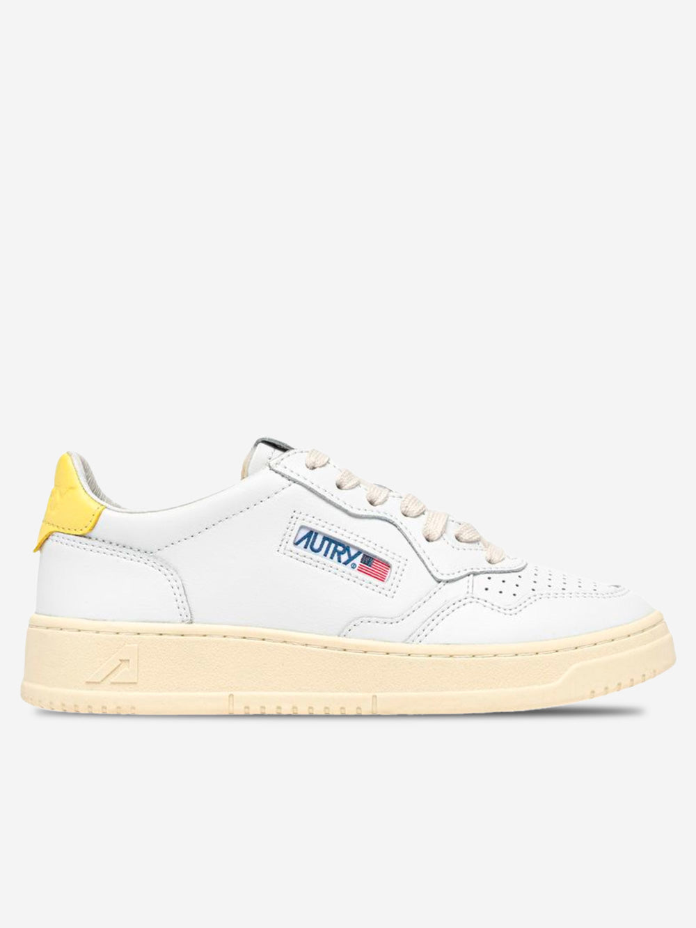 AUTRY M Medalist Low in pelle bianca con giallo Bianco giallo Urbanstaroma