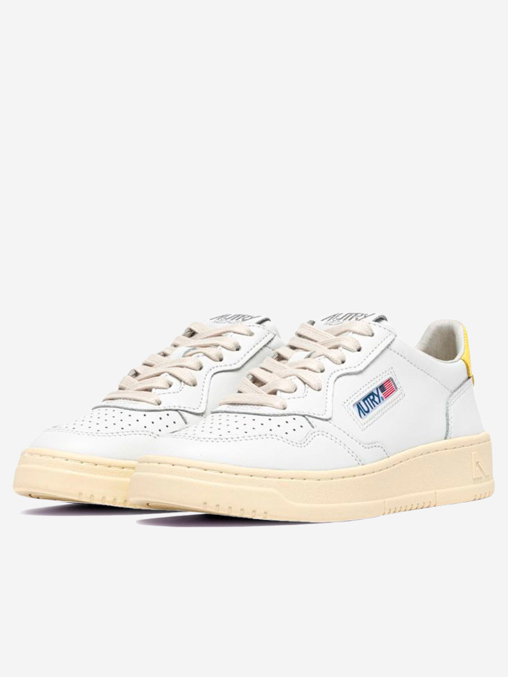 AUTRY M Medalist Low in pelle bianca con giallo Bianco giallo Urbanstaroma