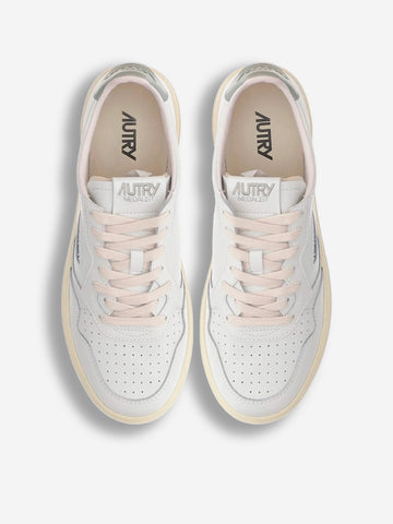 AUTRY Medalist Low in pelle bianca con verde salvia Bianco verde