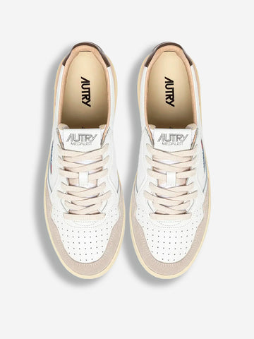 AUTRY M Medalist Low in suede e pelle bianca con marrone Bianco