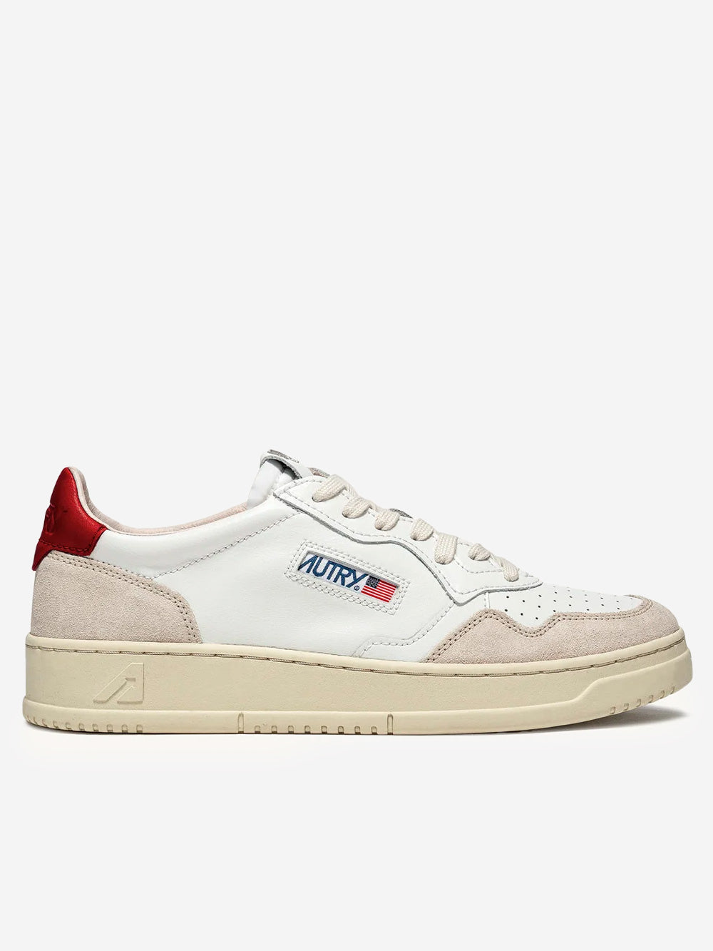 AUTRY M Medalist Low in pelle bianca e rossa e suede beige Bianco Urbanstaroma