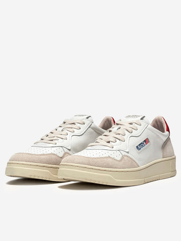 AUTRY M Medalist Low in pelle bianca e rossa e suede beige Bianco