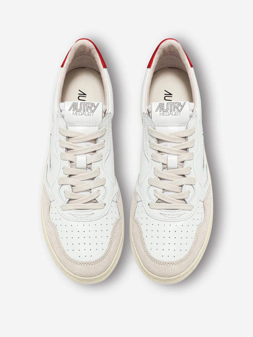 AUTRY M Medalist Low in pelle bianca e rossa e suede beige Bianco Urbanstaroma
