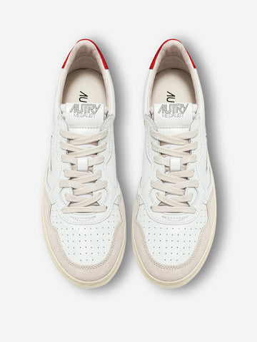 AUTRY M Medalist Low in pelle bianca e rossa e suede beige Bianco