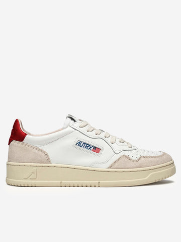 AUTRY M Medalist Low in pelle bianca e rossa e suede beige Bianco
