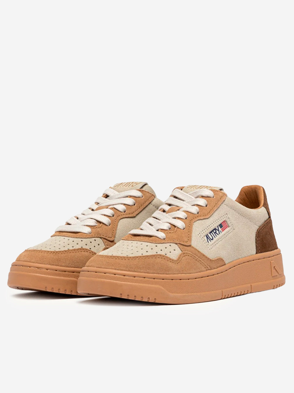 AUTRY M Medalist Low in suede tricolore beige, avorio e marrone Marrone Urbanstaroma
