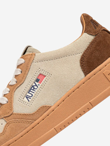 AUTRY M Medalist Low in suede tricolore beige, avorio e marrone Marrone