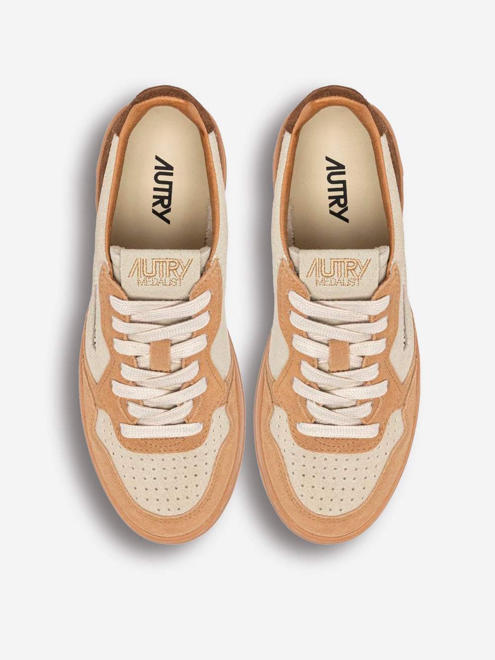 AUTRY M Medalist Low in suede tricolore beige, avorio e marrone Marrone Urbanstaroma