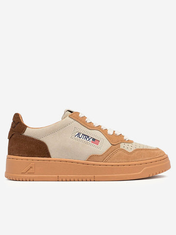 AUTRY M Medalist Low in suede tricolore beige, avorio e marrone Marrone