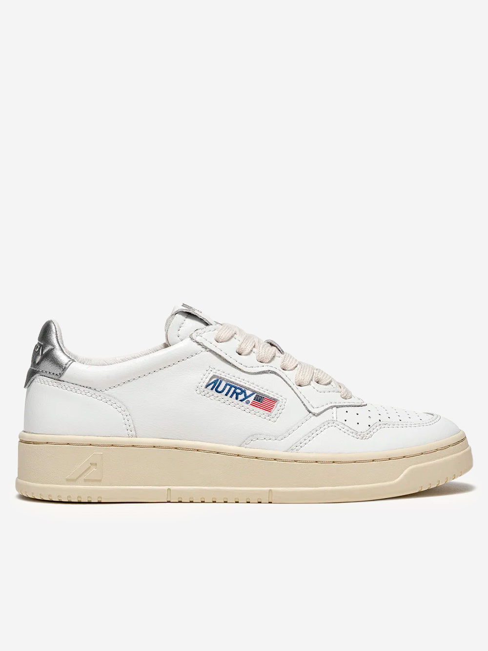 AUTRY W Medalist Low in pelle bianca e argento metallizzato Bianco argento Urbanstaroma