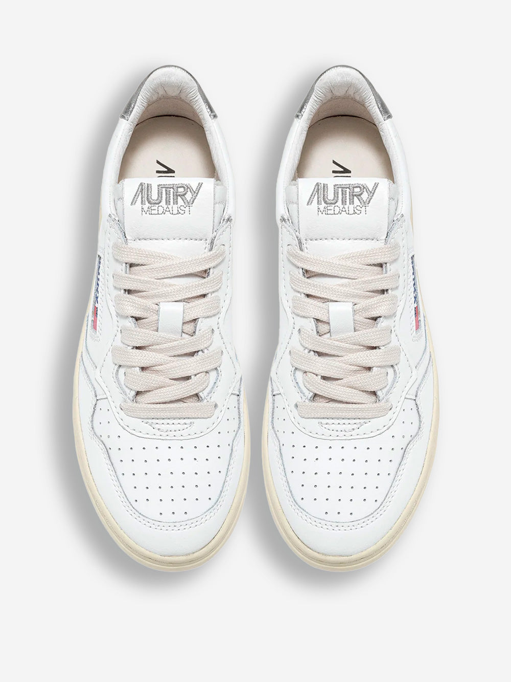 AUTRY W Medalist Low in pelle bianca e argento metallizzato Bianco argento Urbanstaroma
