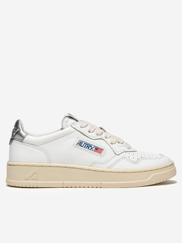 AUTRY W Medalist Low in pelle bianca e argento metallizzato Bianco argento