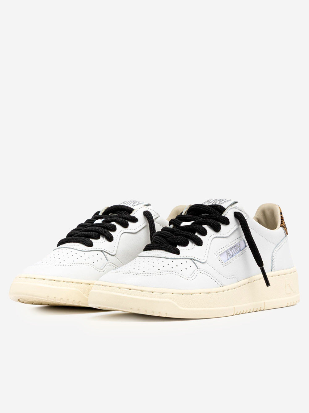 AUTRY W Medalist Low in pelle bianca e leopard Bianco Urbanstaroma