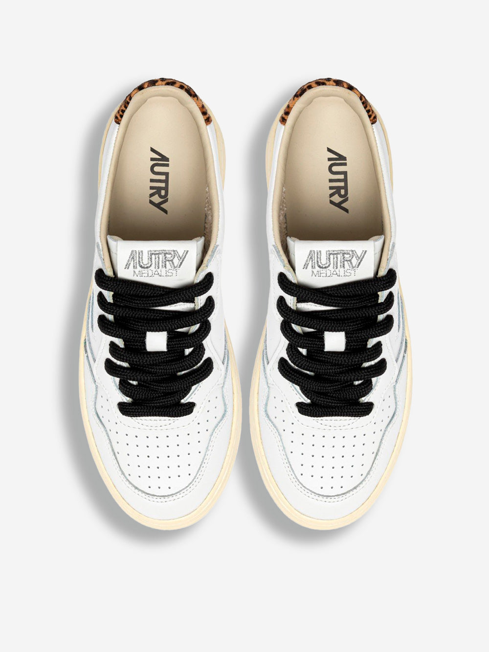 AUTRY W Medalist Low in pelle bianca e leopard Bianco Urbanstaroma