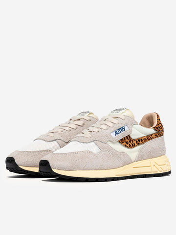AUTRY W Reelwind Low in nylon e suede bianco con leopard Multicolor