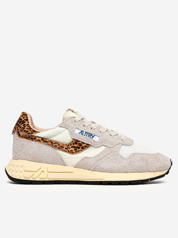 AUTRY W Reelwind Low in nylon e suede bianco con leopard Multicolor