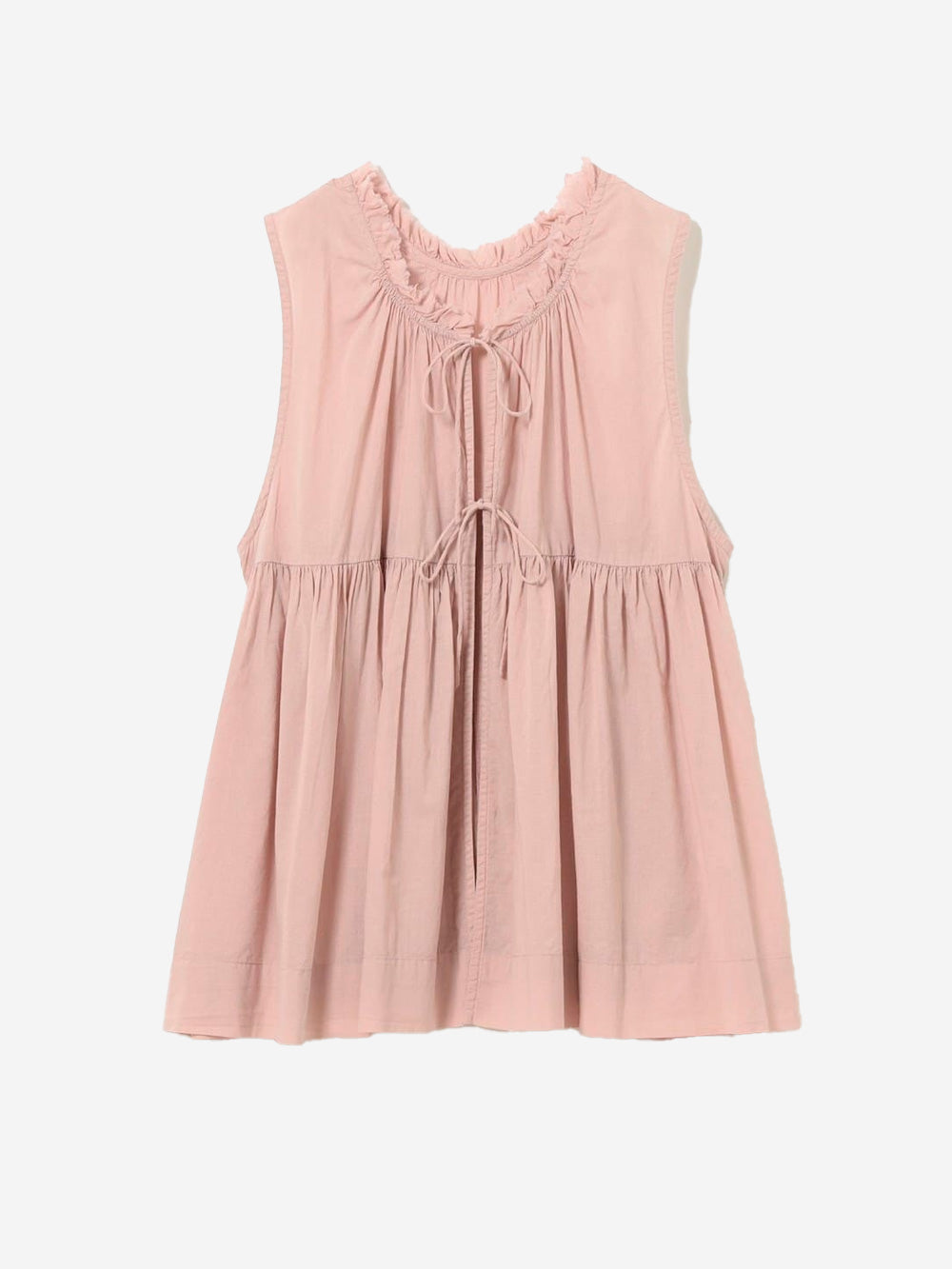 BEAMS BOY Camicia senza maniche rosa in sheer di cotone con lacci e pieghe Rosa Urbanstaroma