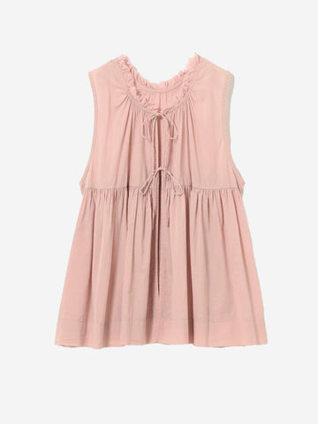 BEAMS BOY Camicia senza maniche rosa in sheer di cotone con lacci e pieghe Rosa