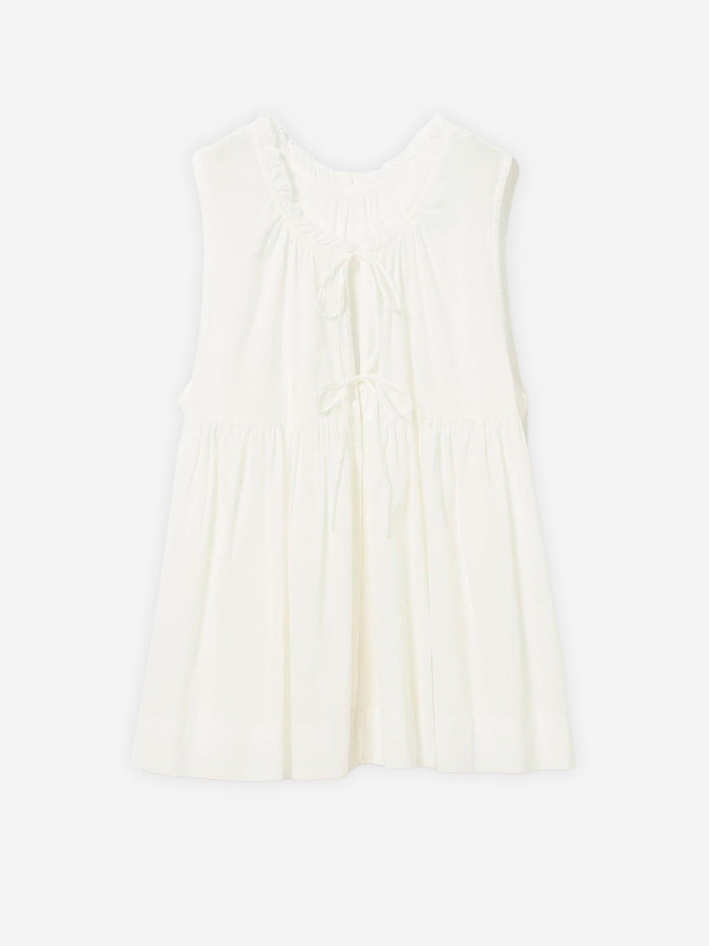 BEAMS BOY Camicia senza maniche bianca in sheer di cotone con lacci e pieghe Bianco Urbanstaroma