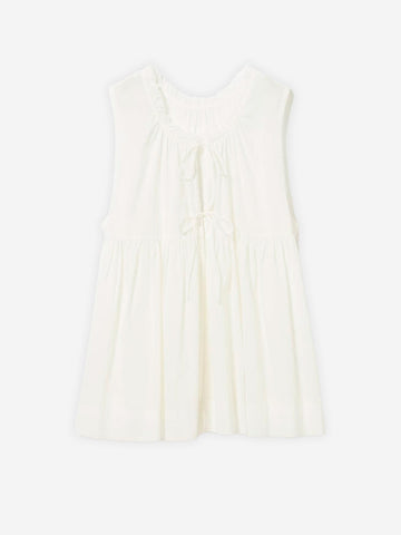 BEAMS BOY Camicia senza maniche bianca in sheer di cotone con lacci e pieghe Bianco
