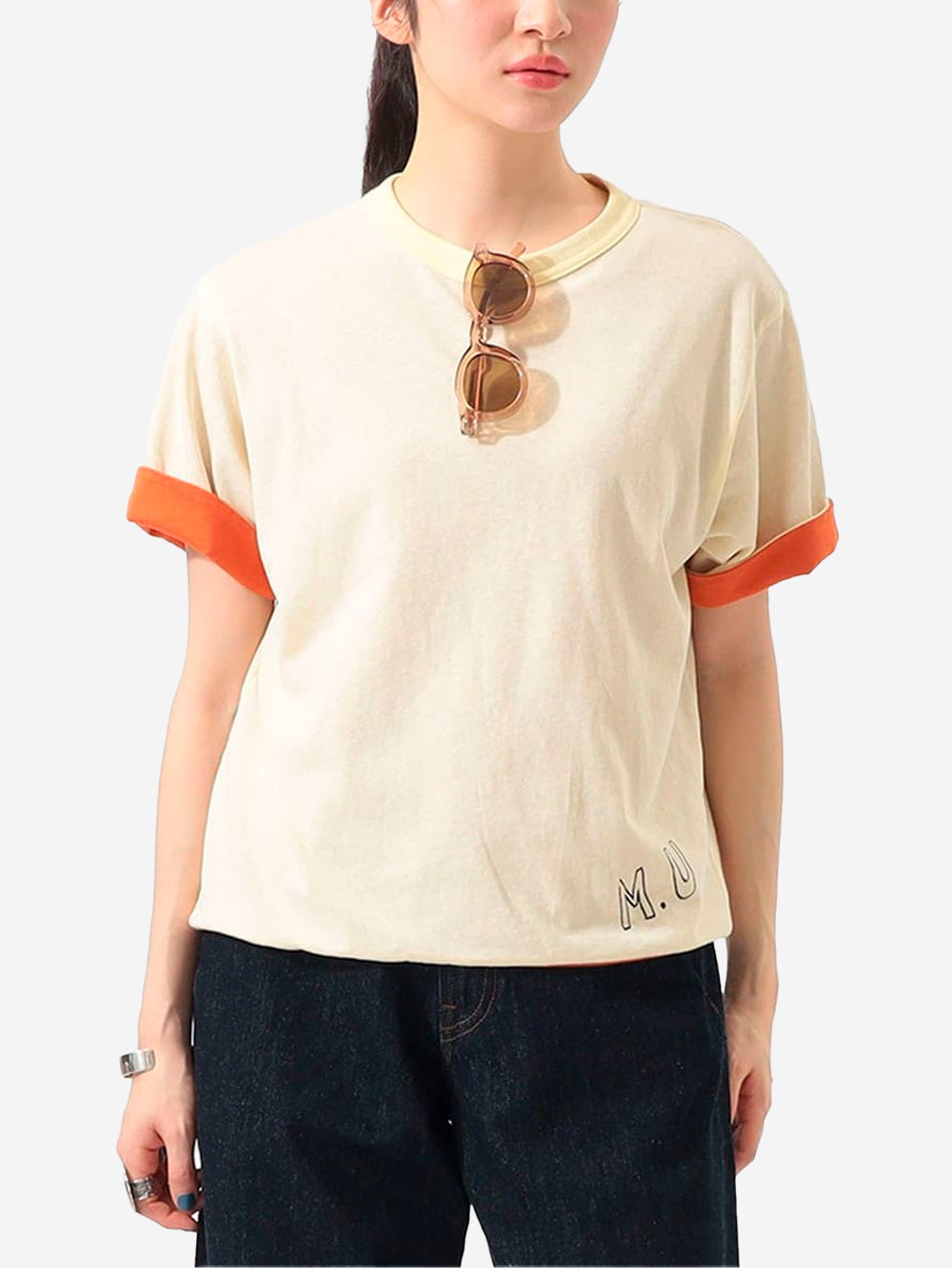 BEAMS BOY T-shirt reversibile gialla e arancione con grafica Giallo Urbanstaroma